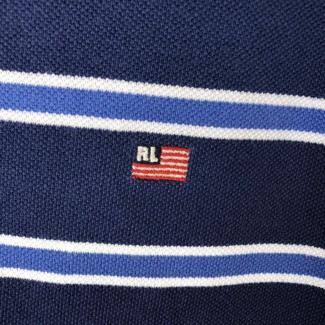 Ralph Lauren Polo Jeans Company multi-border short-sleeved polo shirt, men's size XL cotton navy blue type Vintage Second Hand