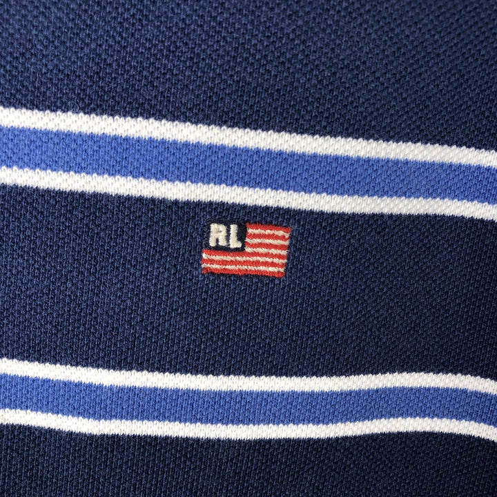 Ralph Lauren Polo Jeans Company multi-border short-sleeved polo shirt, men's size XL cotton navy blue type Vintage Second Hand