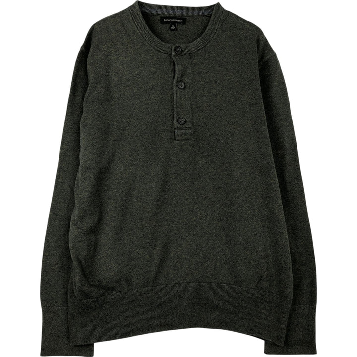Banana Republic Henley Neck Cotton Knit Half-Button Sweater, Men's XL cotton gray type Vintage Second Hand