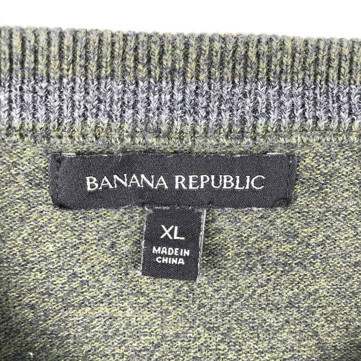 Banana Republic Henley Neck Cotton Knit Half-Button Sweater, Men's XL cotton gray type Vintage Second Hand