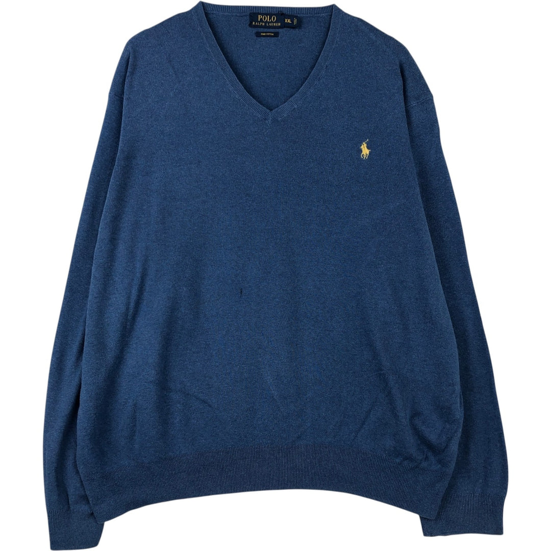 Ralph Lauren POLO RALPH LAUREN Pima Cotton Knit Sweater, Men's XXL Pima Cotton blue type Vintage Second Hand