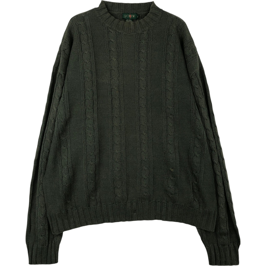 90'S J.Crew linen and cotton knit sweater, men's size XL, vintage cable knit linen Green type dark green Vintage Second Hand