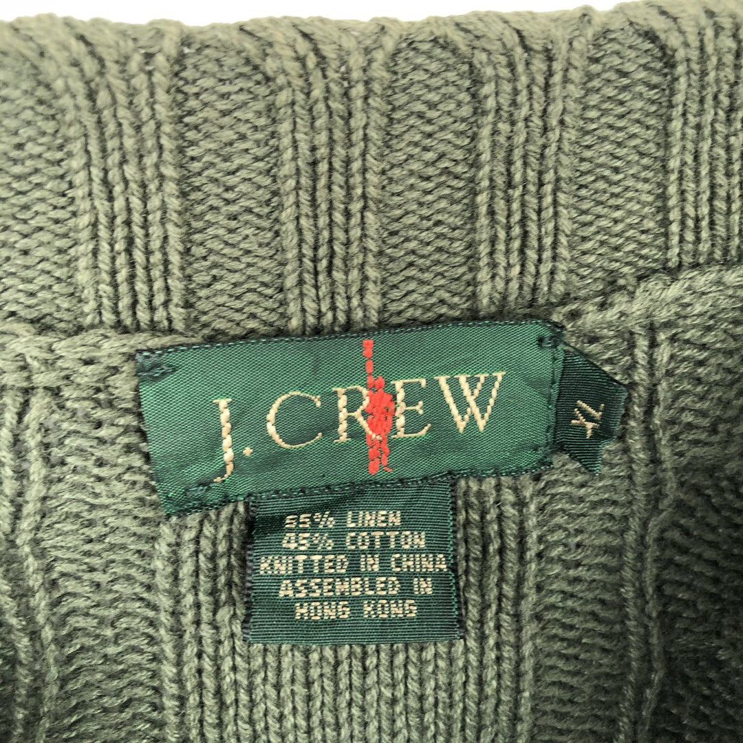 90'S J.Crew linen and cotton knit sweater, men's size XL, vintage cable knit linen Green type dark green Vintage Second Hand