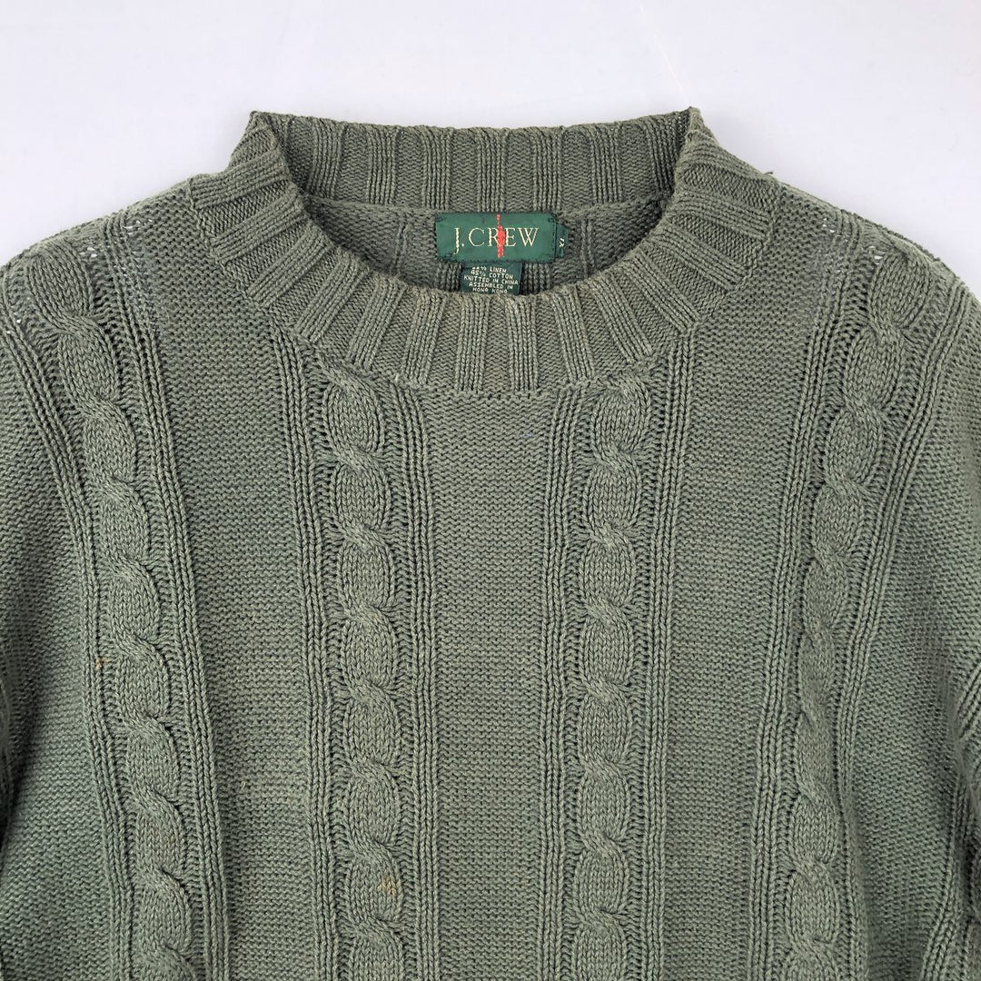 90'S J.Crew linen and cotton knit sweater, men's size XL, vintage cable knit linen Green type dark green Vintage Second Hand