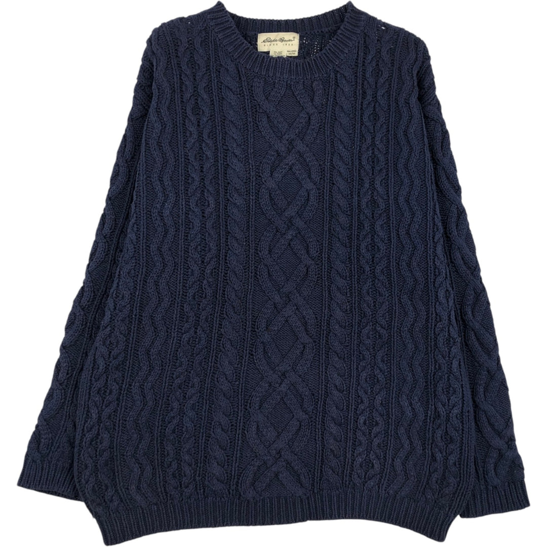 Vintage 90'S Eddie Bauer cable knit cotton sweater, size M, men's cotton navy blue type Vintage Second Hand