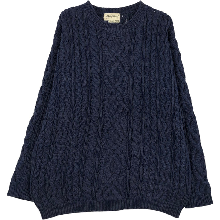 Vintage 90'S Eddie Bauer cable knit cotton sweater, size M, men's cotton navy blue type Vintage Second Hand