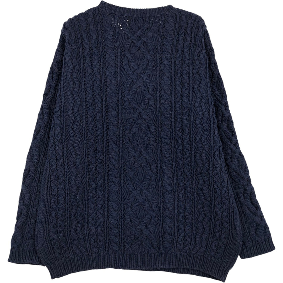 Vintage 90'S Eddie Bauer cable knit cotton sweater, size M, men's cotton navy blue type Vintage Second Hand