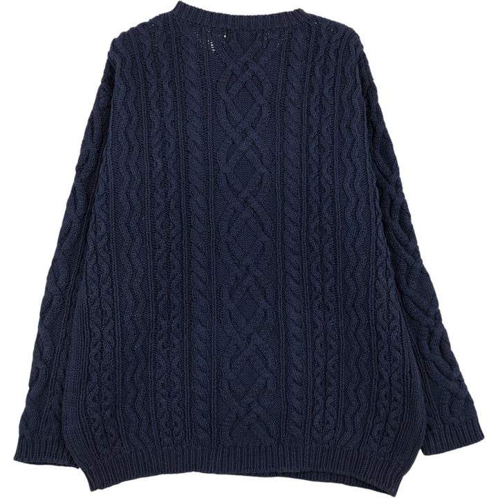 Vintage 90'S Eddie Bauer cable knit cotton sweater, size M, men's cotton navy blue type Vintage Second Hand