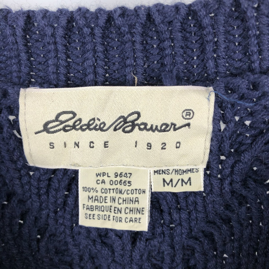Vintage 90'S Eddie Bauer cable knit cotton sweater, size M, men's cotton navy blue type Vintage Second Hand
