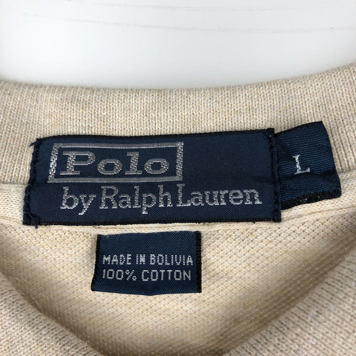 Ralph Lauren POLO by Ralph Lauren long sleeve polo shirt, men's size L cotton ivory Vintage Second Hand