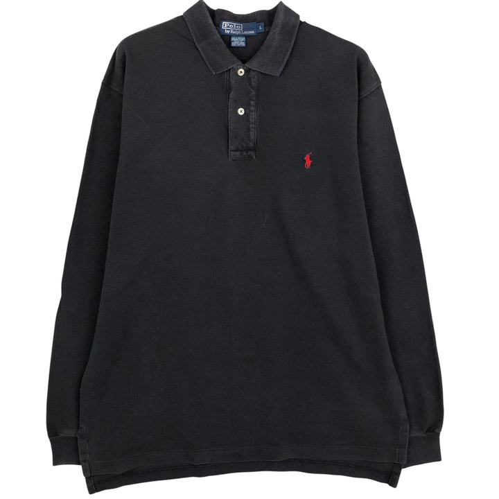 Vintage 90'S Ralph Lauren POLO by Ralph Lauren long-sleeved polo shirt, Made in USA, Men's Size L cotton black type Vintage Second Hand