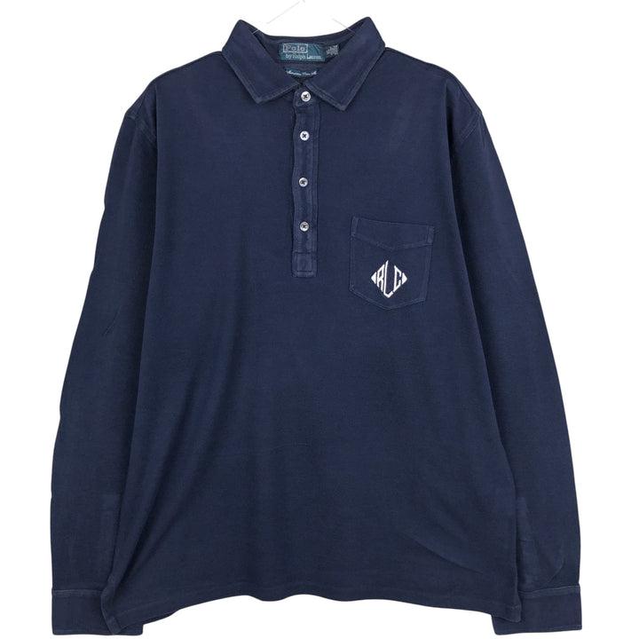 Ralph Lauren POLO by Ralph Lauren Mercerized Pima Mesh Long Sleeve Polo Shirt, Men's XL Pima Cotton navy blue type Vintage Second Hand