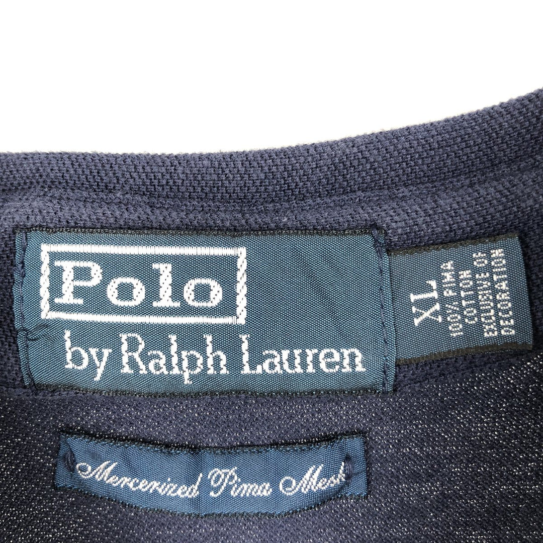 Ralph Lauren POLO by Ralph Lauren Mercerized Pima Mesh Long Sleeve Polo Shirt, Men's XL Pima Cotton navy blue type Vintage Second Hand