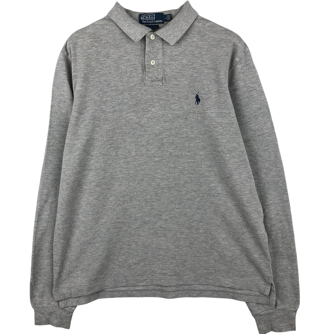 Ralph Lauren POLO by Ralph Lauren Slim Fit Long Sleeve Polo Shirt, Men's Size L cotton gray type Vintage Second Hand