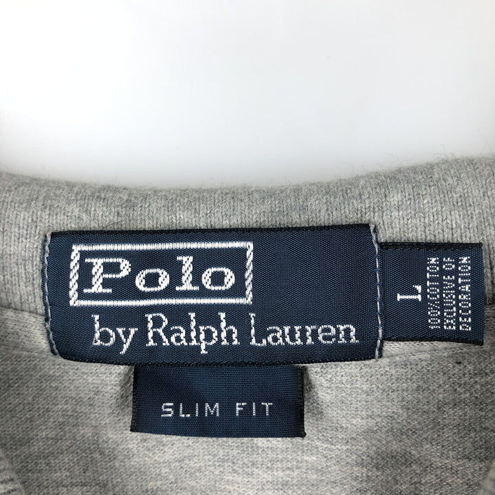 Ralph Lauren POLO by Ralph Lauren Slim Fit Long Sleeve Polo Shirt, Men's Size L cotton gray type Vintage Second Hand