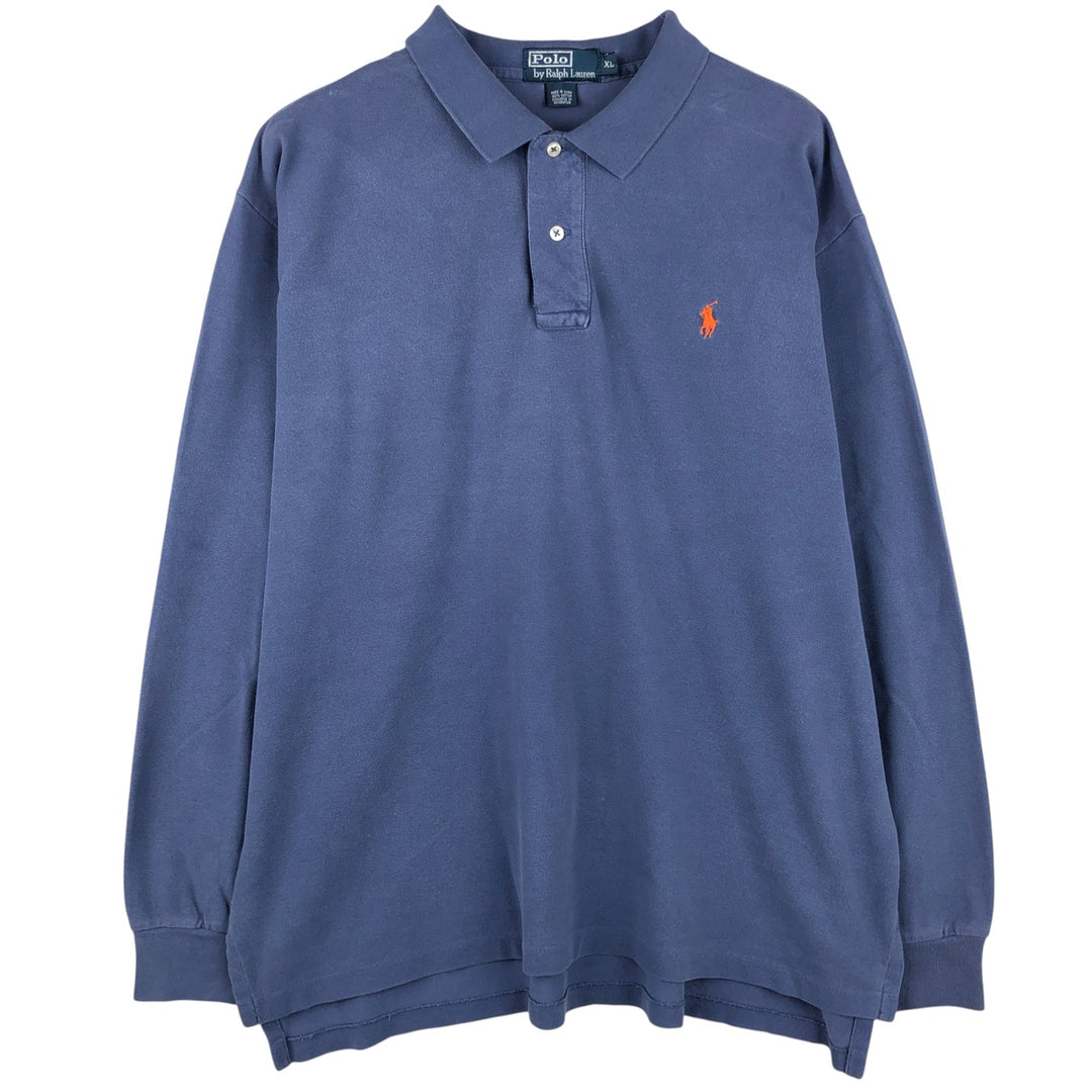 Ralph Lauren POLO by Ralph Lauren long sleeve polo shirt, men's XL size cotton blue type Vintage Second Hand