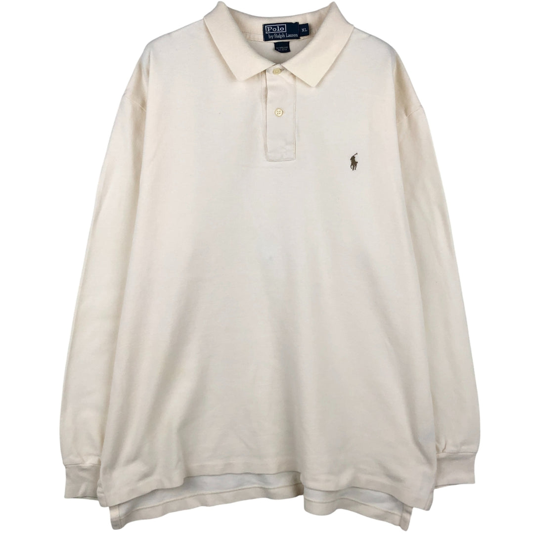 Ralph Lauren POLO by Ralph Lauren long sleeve polo shirt, men's XL size cotton pale white type Vintage Second Hand