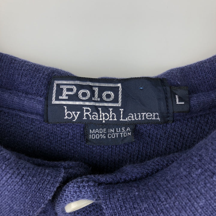 Vintage 90'S Ralph Lauren POLO by Ralph Lauren long-sleeved striped polo shirt, made in the USA, size L, men's cotton gray type Vintage Second Hand