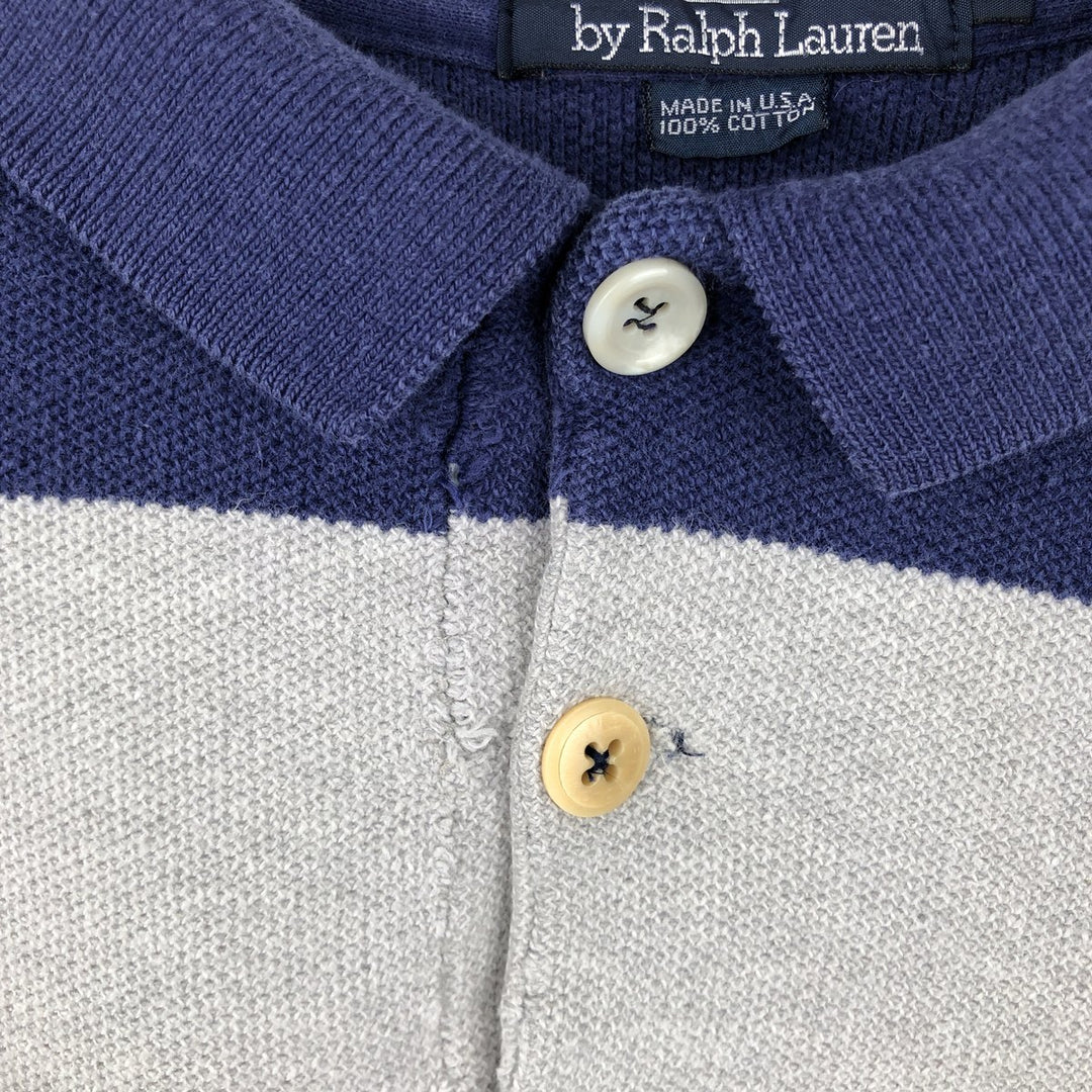 Vintage 90'S Ralph Lauren POLO by Ralph Lauren long-sleeved striped polo shirt, made in the USA, size L, men's cotton gray type Vintage Second Hand