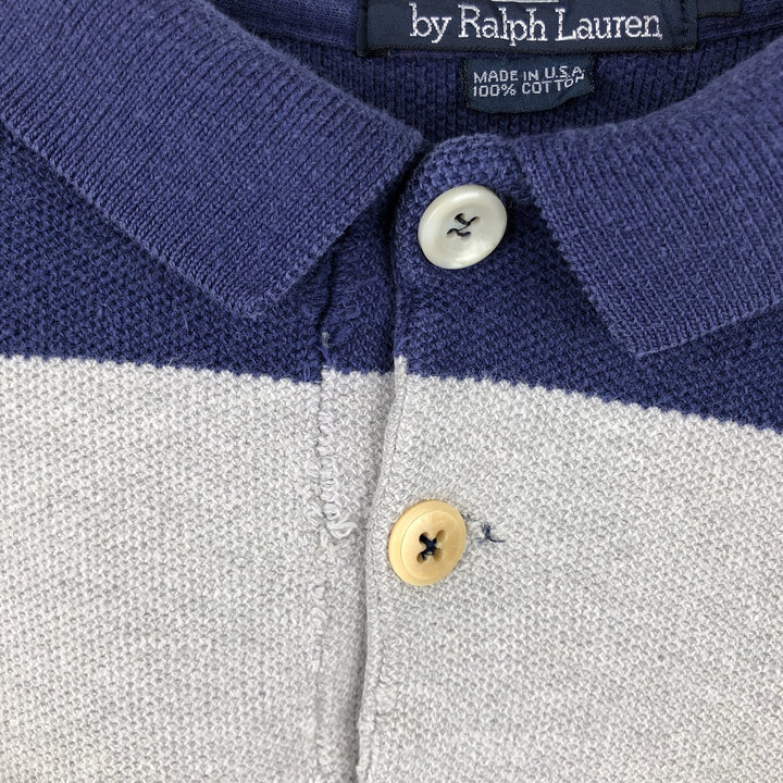 Vintage 90'S Ralph Lauren POLO by Ralph Lauren long-sleeved striped polo shirt, made in the USA, size L, men's cotton gray type Vintage Second Hand