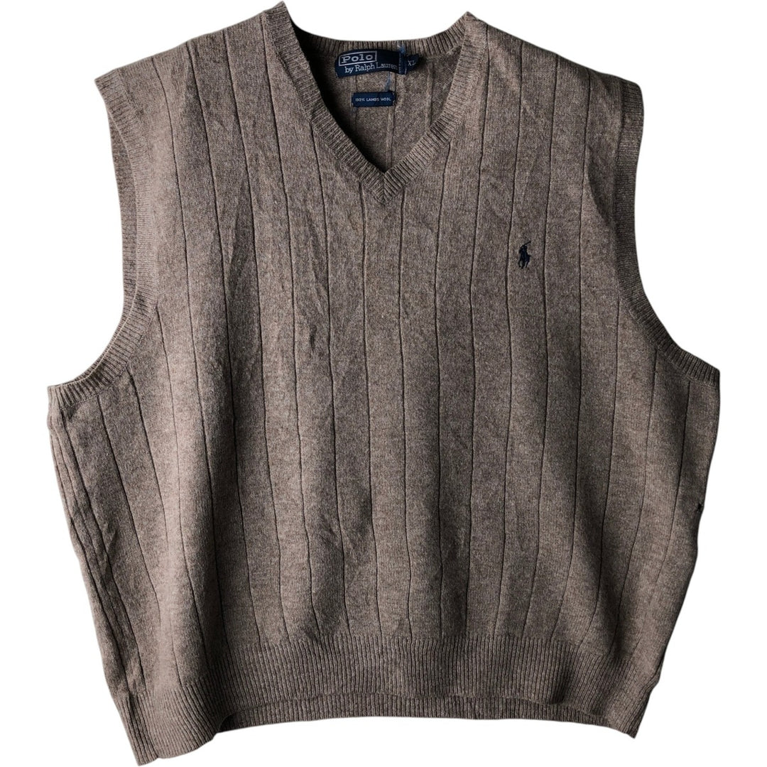 Ralph Lauren POLO by Ralph Lauren V-neck wool knit vest, men's size XL Lamb wool Beige type Vintage Second Hand