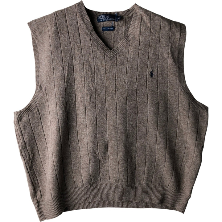 Ralph Lauren POLO by Ralph Lauren V-neck wool knit vest, men's size XL Lamb wool Beige type Vintage Second Hand