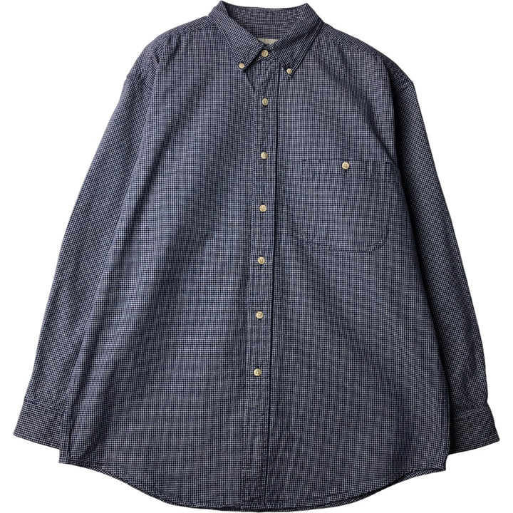 Eddie Bauer Long Sleeve Button-Down Check Shirt, Men's Size L cotton navy blue type Vintage Second Hand