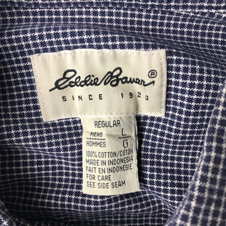 Eddie Bauer Long Sleeve Button-Down Check Shirt, Men's Size L cotton navy blue type Vintage Second Hand