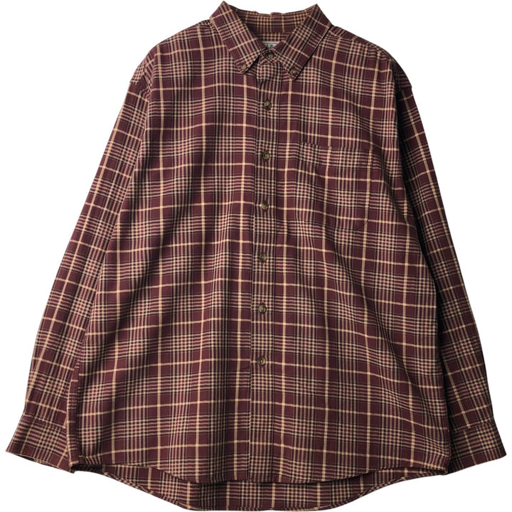 90s-00'S Vintage LLBean Long Sleeve Button-Down Check Shirt, Men's Size L cotton red type reddish brown Vintage Second Hand