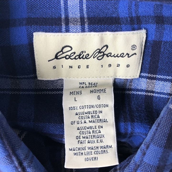 Eddie Bauer Men's Long Sleeve Cotton Check Shirt, Size L cotton blue type Vintage Second Hand