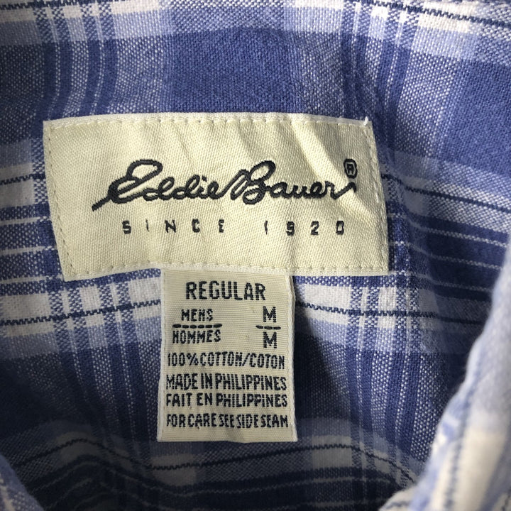 Eddie Bauer Long Sleeve Button-Down Check Shirt, Men's Size M cotton blue type Vintage Second Hand