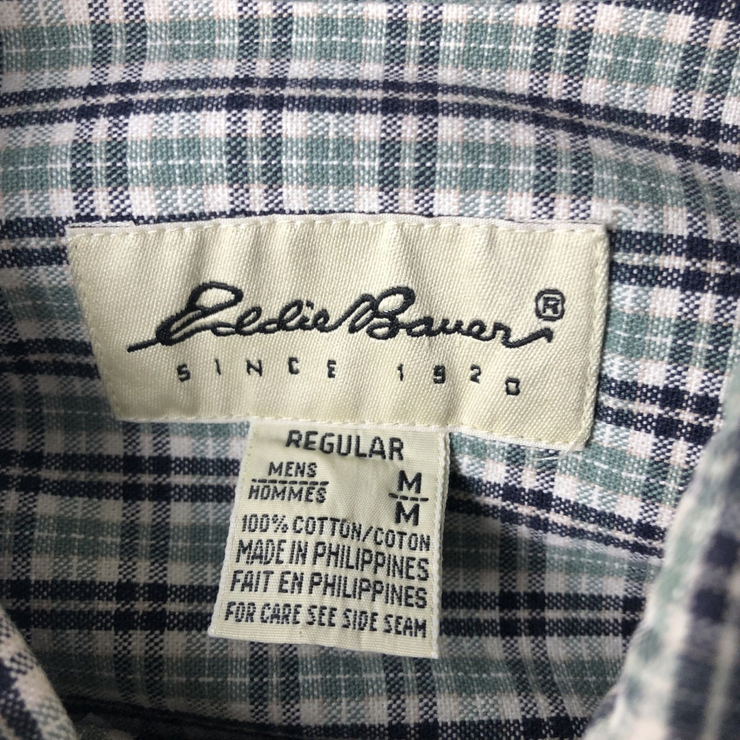 Eddie Bauer Long Sleeve Button-Down Check Shirt, Men's Size M cotton green type Vintage Second Hand