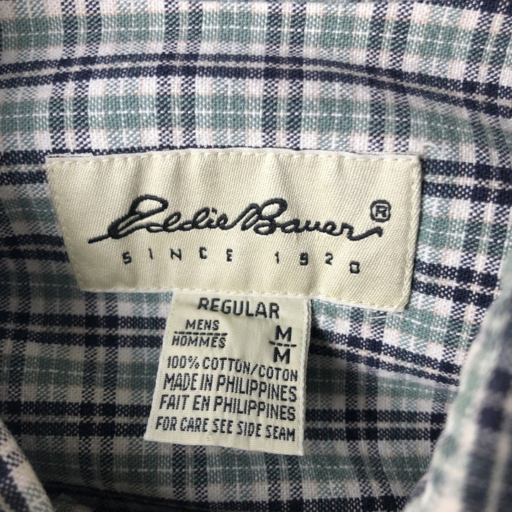 Eddie Bauer Long Sleeve Button-Down Check Shirt, Men's Size M cotton green type Vintage Second Hand