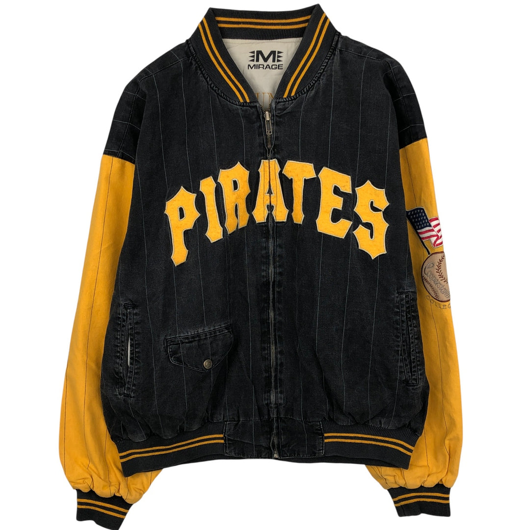 1990'S MLB Pittsburgh Pirates striped reversible blouson, men's size L equivalent, vintage. Lamy Charcoal Vintage Second Hand