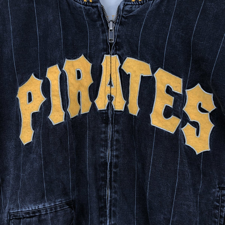 1990'S MLB Pittsburgh Pirates striped reversible blouson, men's size L equivalent, vintage. Lamy Charcoal Vintage Second Hand