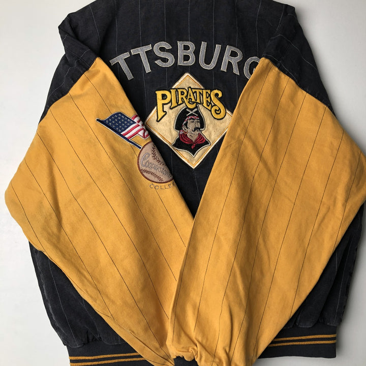 1990'S MLB Pittsburgh Pirates striped reversible blouson, men's size L equivalent, vintage. Lamy Charcoal Vintage Second Hand