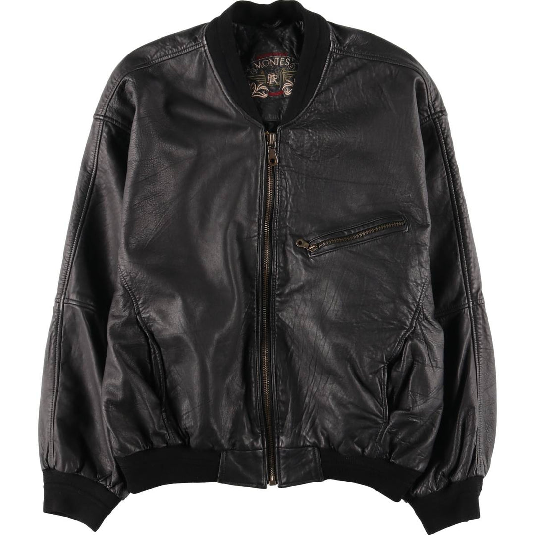 Vintage MONTES leather jacket, size L, for men genuine leather black type Vintage Second Hand