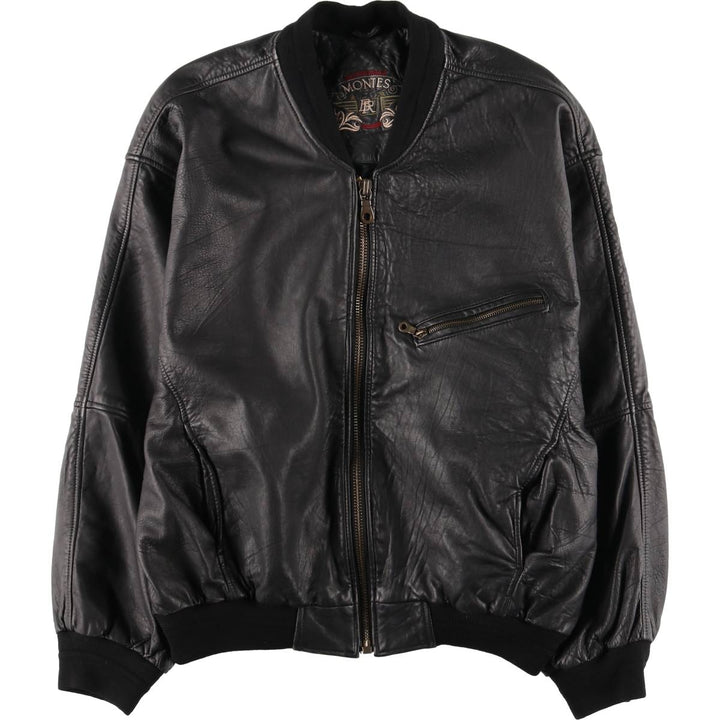 Vintage MONTES leather jacket, size L, for men genuine leather black type Vintage Second Hand