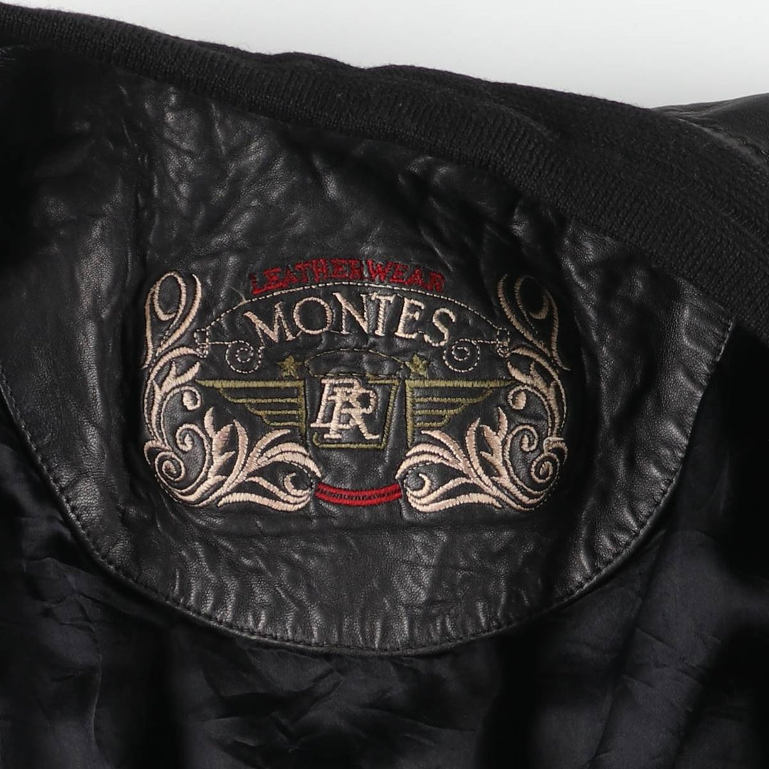 Vintage MONTES leather jacket, size L, for men genuine leather black type Vintage Second Hand