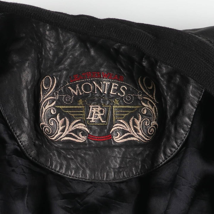Vintage MONTES leather jacket, size L, for men genuine leather black type Vintage Second Hand