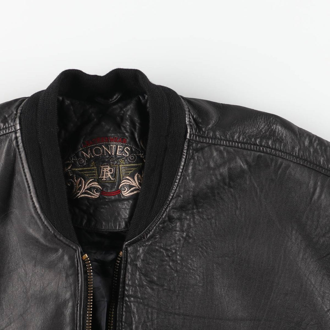 Vintage MONTES leather jacket, size L, for men genuine leather black type Vintage Second Hand