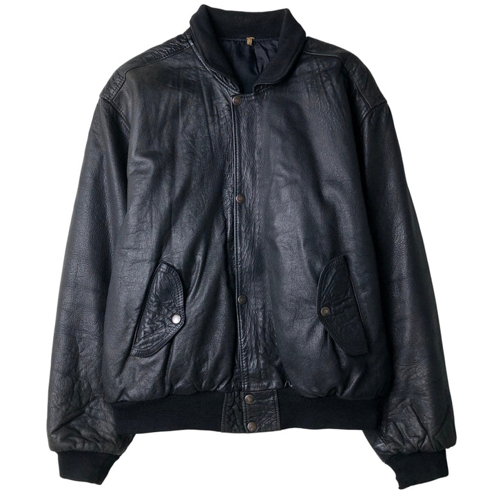 Vintage padded leather jacket, size L, men's unclear black type Vintage Second Hand