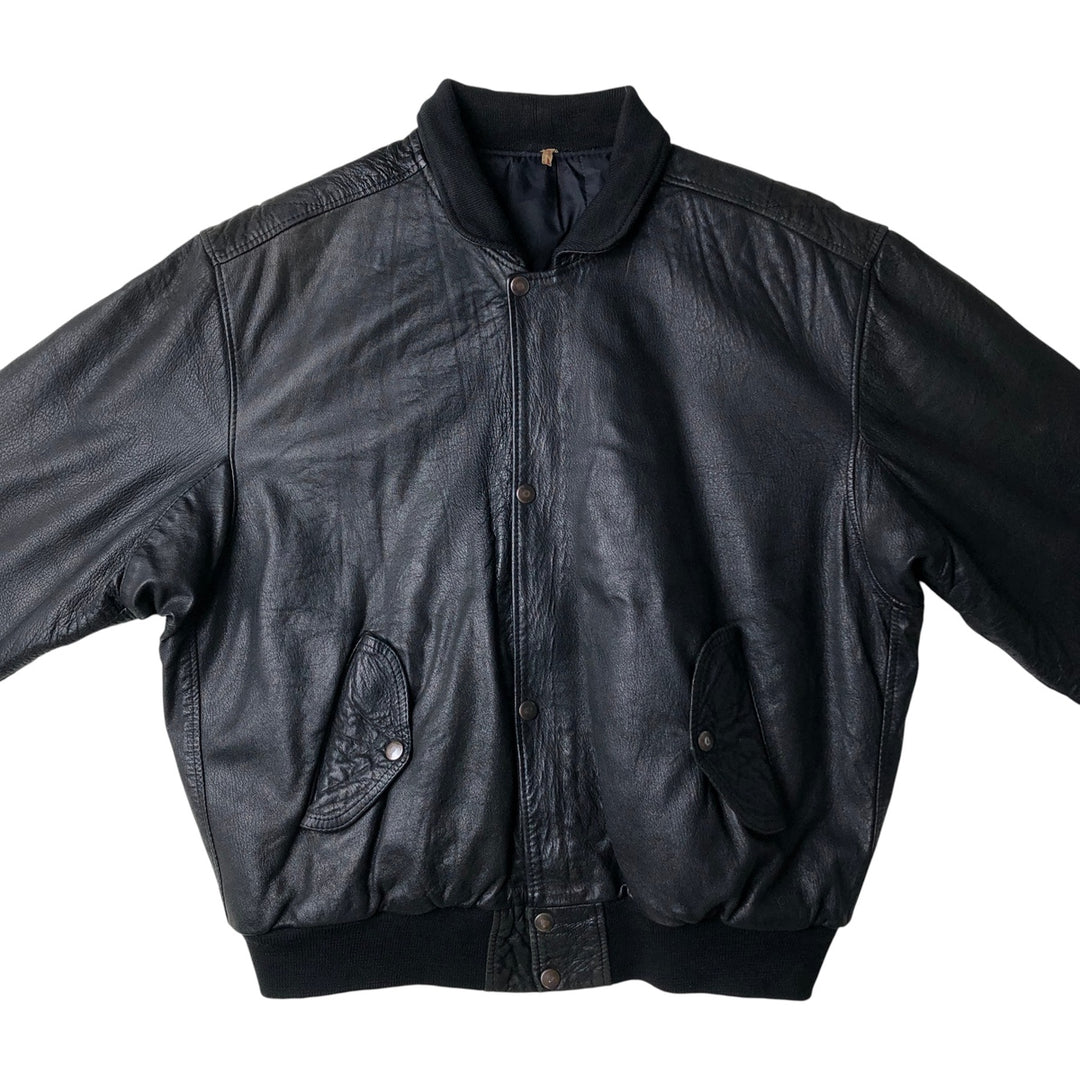 Vintage padded leather jacket, size L, men's unclear black type Vintage Second Hand