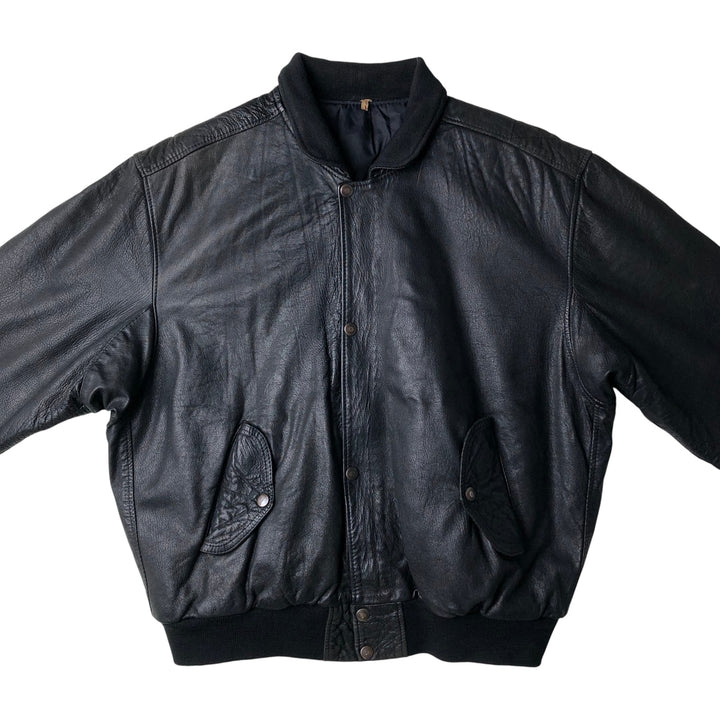 Vintage padded leather jacket, size L, men's unclear black type Vintage Second Hand