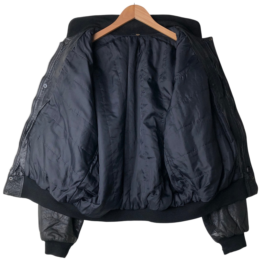 Vintage padded leather jacket, size L, men's unclear black type Vintage Second Hand