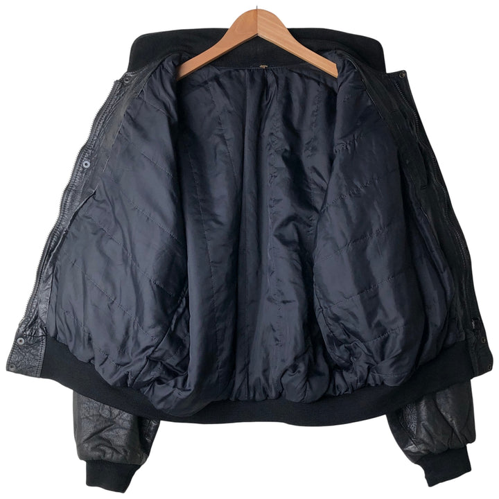 Vintage padded leather jacket, size L, men's unclear black type Vintage Second Hand