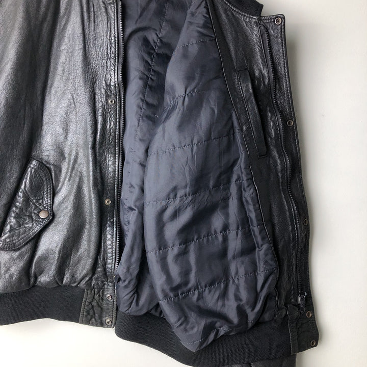 Vintage padded leather jacket, size L, men's unclear black type Vintage Second Hand