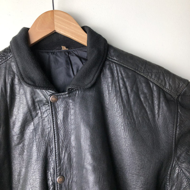 Vintage padded leather jacket, size L, men's unclear black type Vintage Second Hand