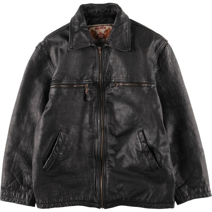 90'S AKASO swing-top leather jacket, men's size L, vintage genuine leather black type Vintage Second Hand