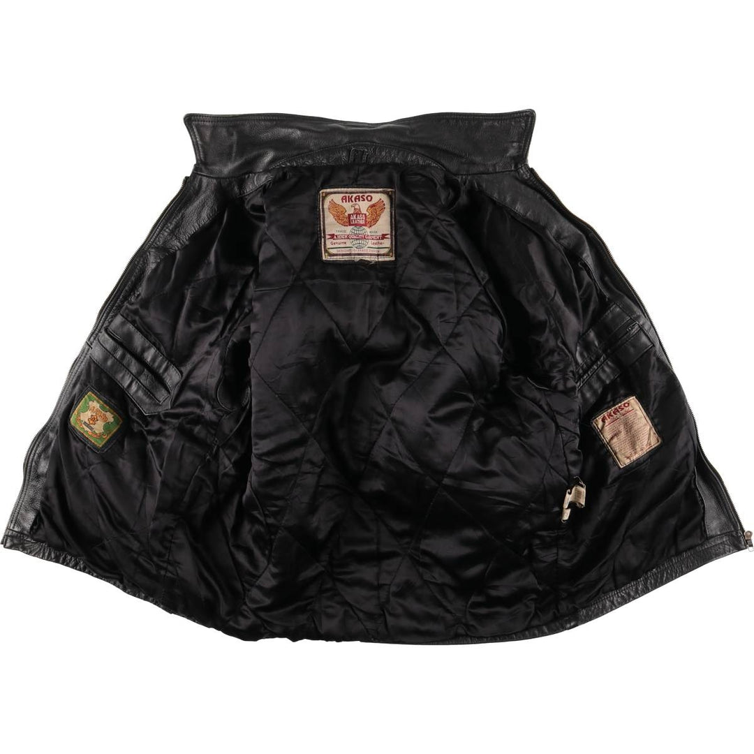 90'S AKASO swing-top leather jacket, men's size L, vintage genuine leather black type Vintage Second Hand